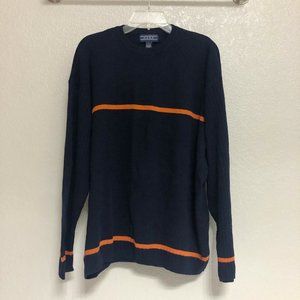 Classic 90s Vintage Navy Blue w Orange Stripe Cotton‎ Sweater - Size L